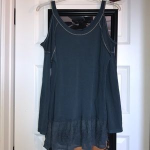 Peek-A-Boo Teal Blouse